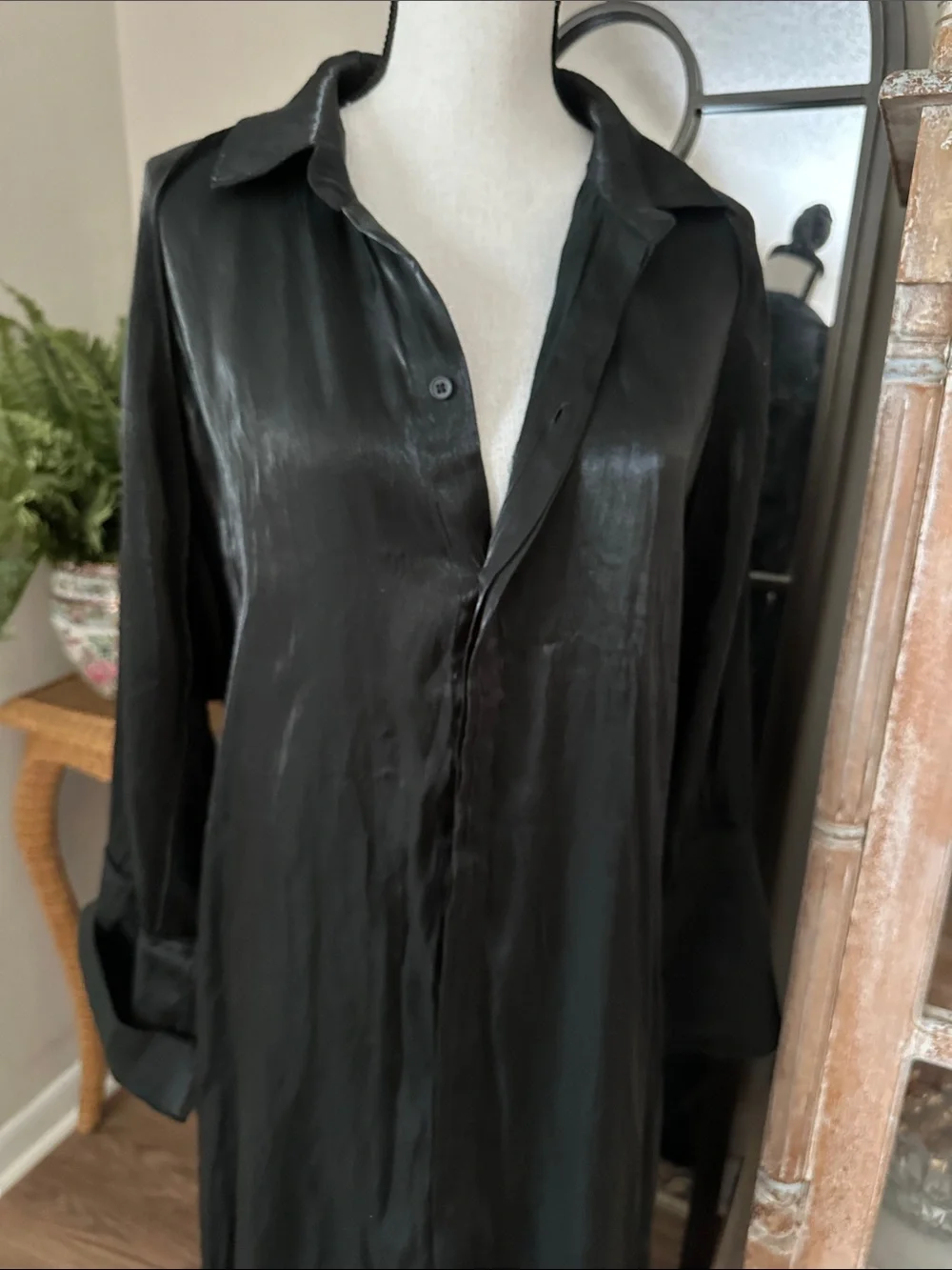Liquid Black Duster Maxi Button Down Dress